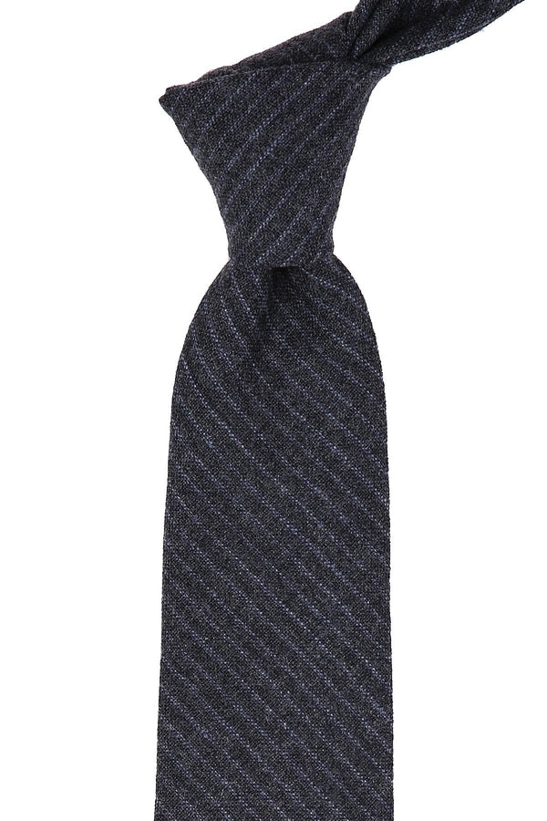 Tie & Hanky Set: Charcoal Grey Stripe Wool Tie & Hanky - Jack Martin