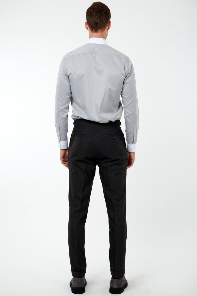LAGUNA - Heather Black Pleated Flannel Trousers - Jack Martin