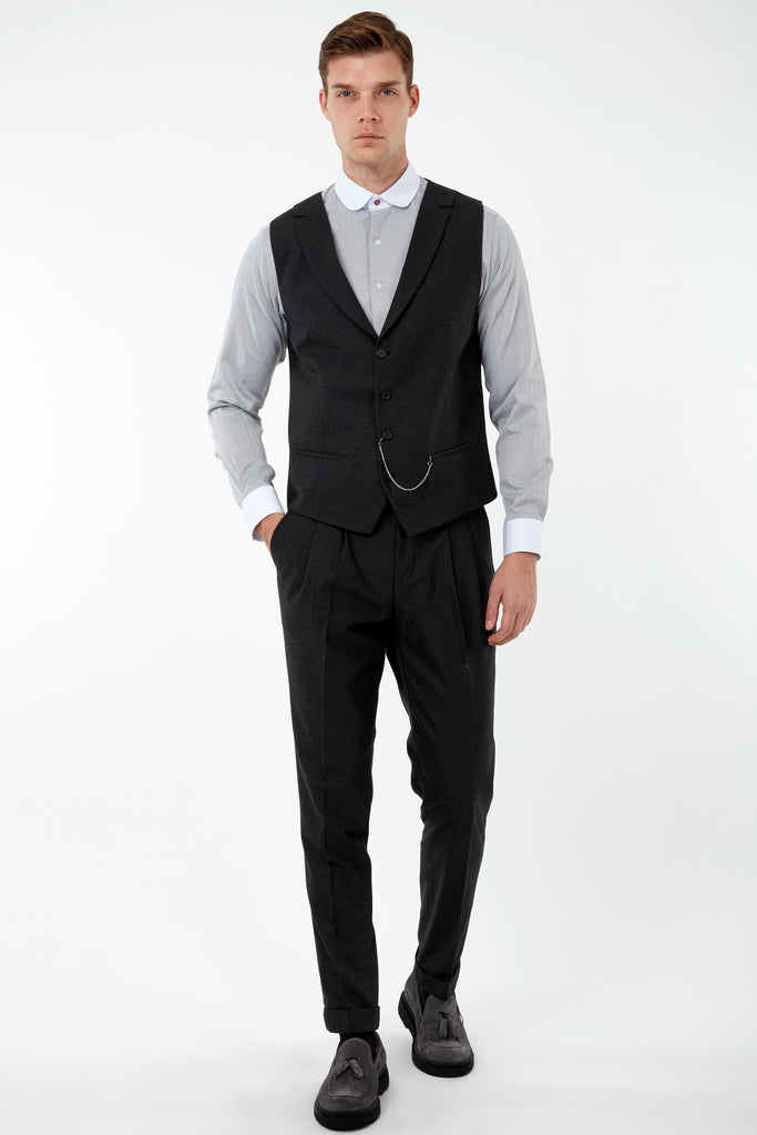 LAGUNA - Heather Black Pleated Flannel Trousers - Jack Martin