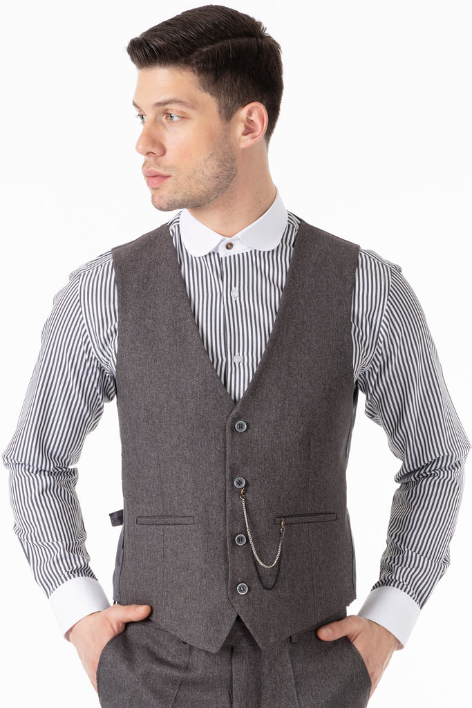 TOMMY - Grey Tweed Waistcoat - Jack Martin Menswear