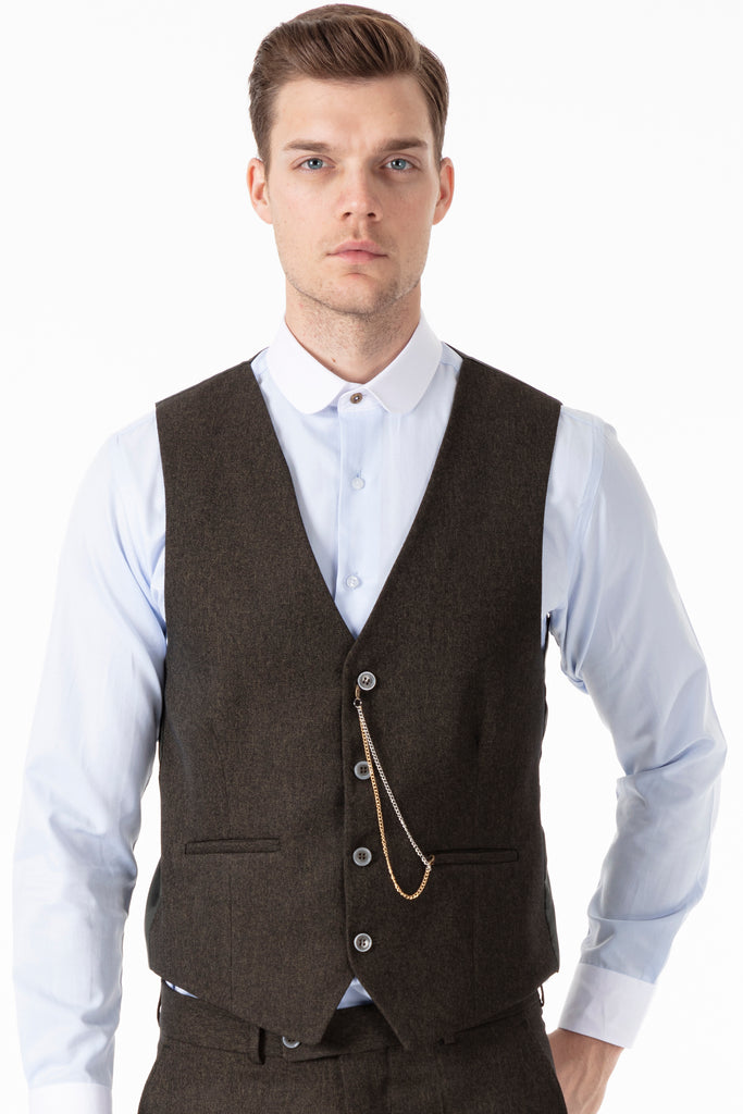 TOMMY - Green Tweed Waistcoat - Jack Martin Menswear